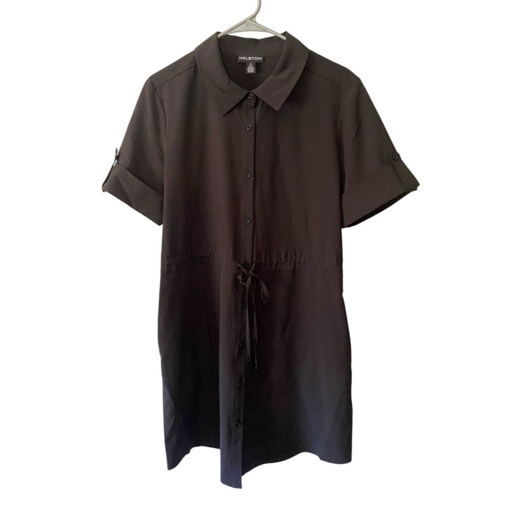 Halston Studio Black Shirt Dress | L | Classic Minimalist - Picture 2 of 8